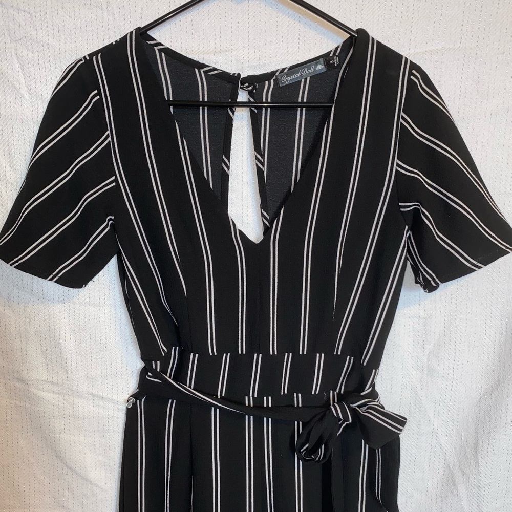 Black & white striped jumpsuit pants